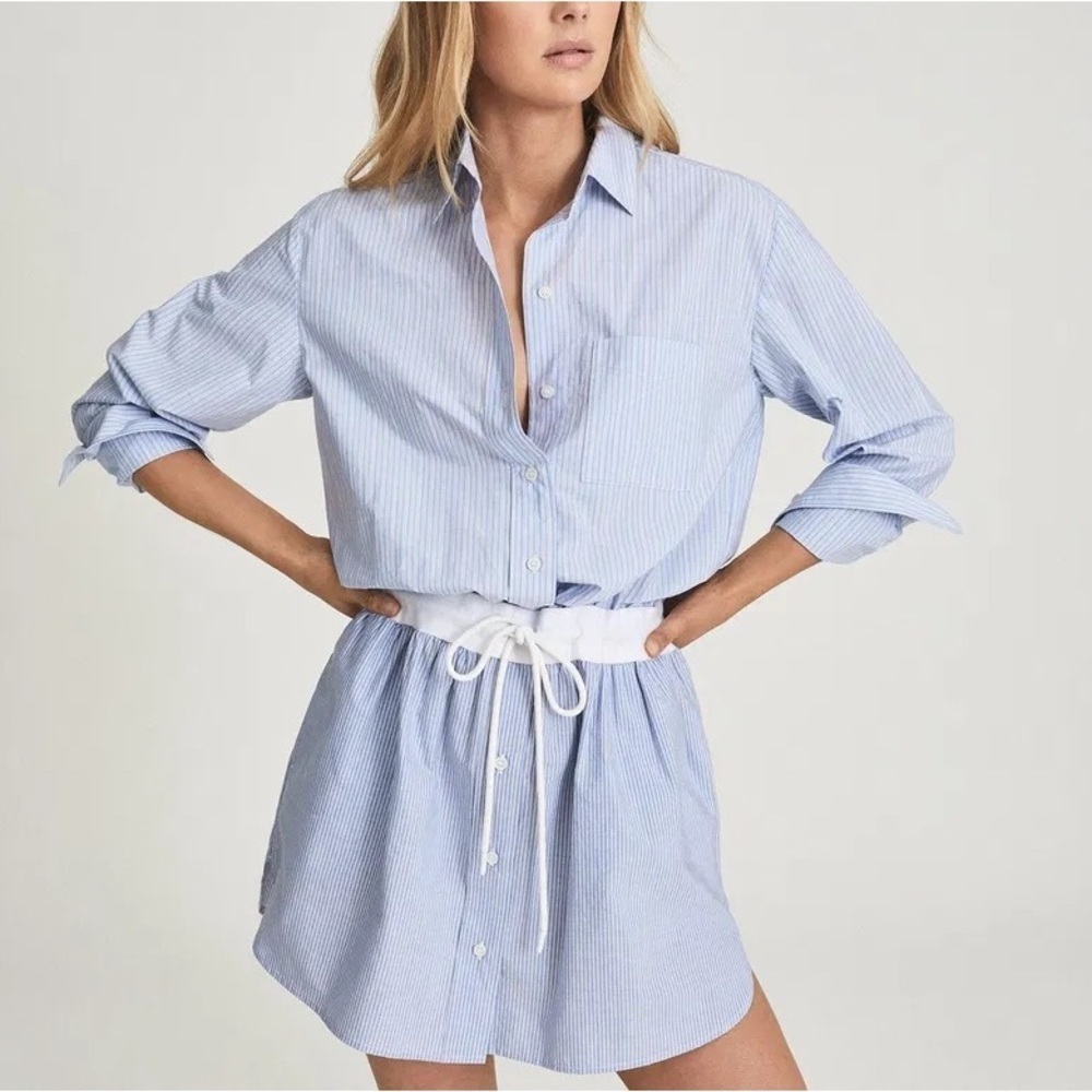 REISS US sz 10 Mia Striped Dress Blue White Waistband Long Sleeve Woven - Picture 13 of 13